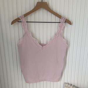 Pink Lace Trim Tank Top